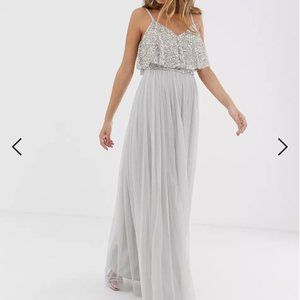 Maya Petite delicate embellished overlay cami maxi dress in silver